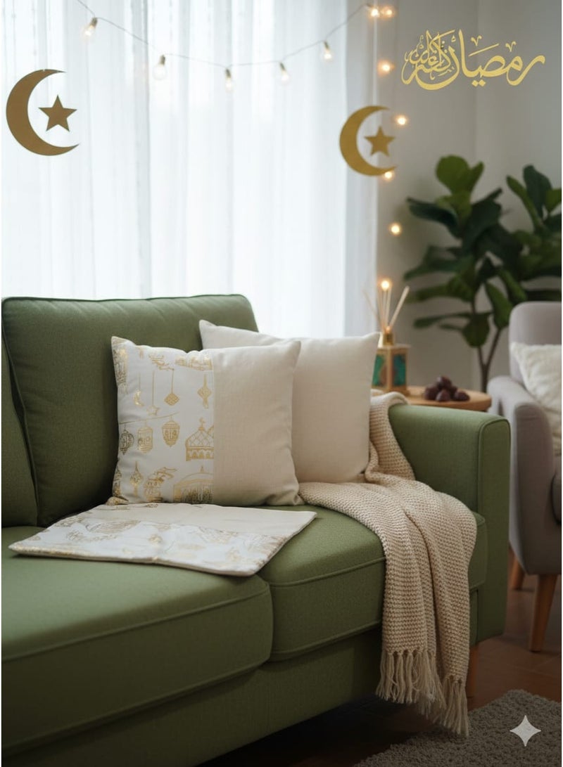 Ramadan pillow cover cushion, size 40*40 cm, off-white color with gold Ramadan designs, 2 pieces